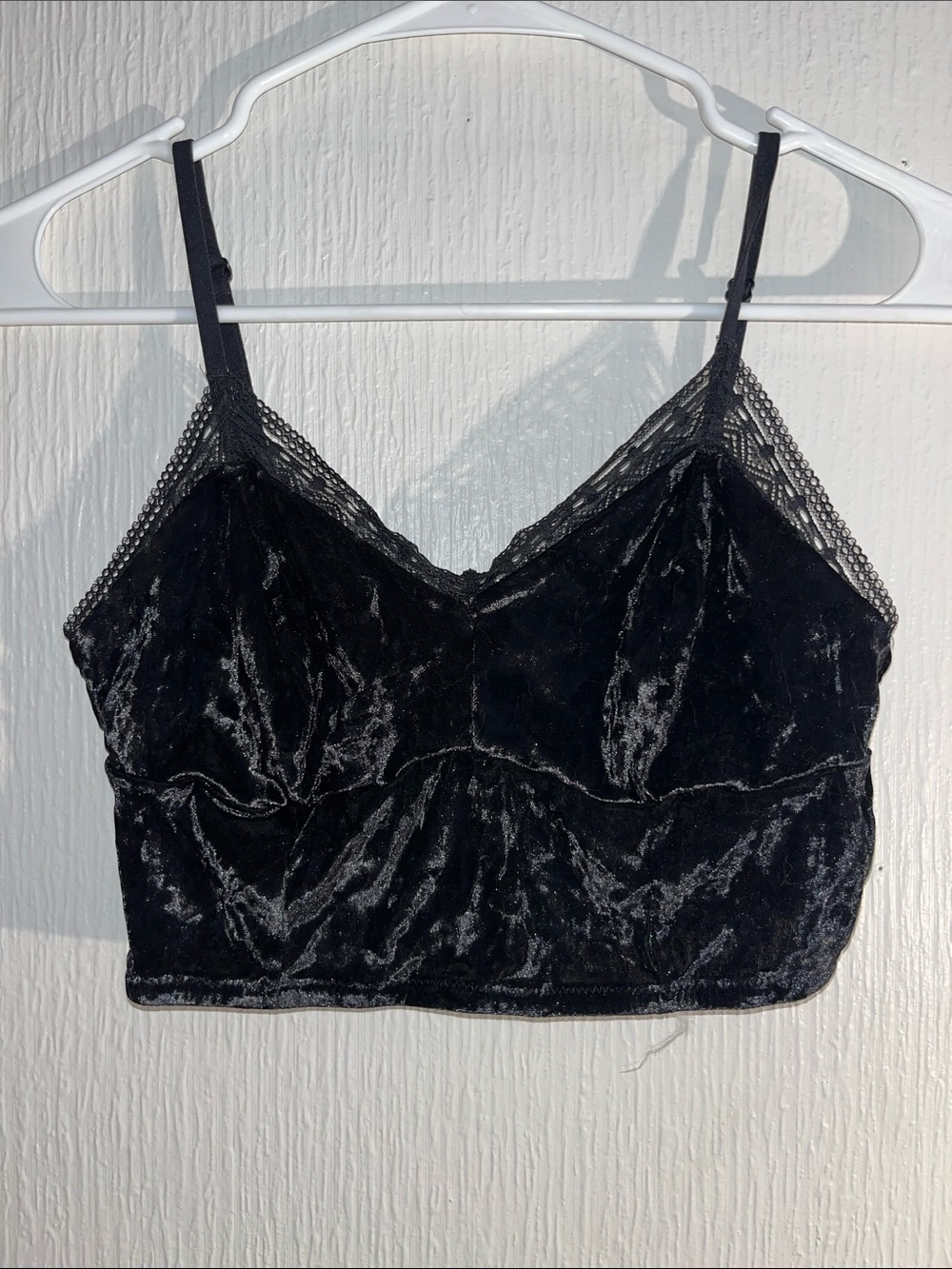 Velvet Lace Trim Black Crop Camisole